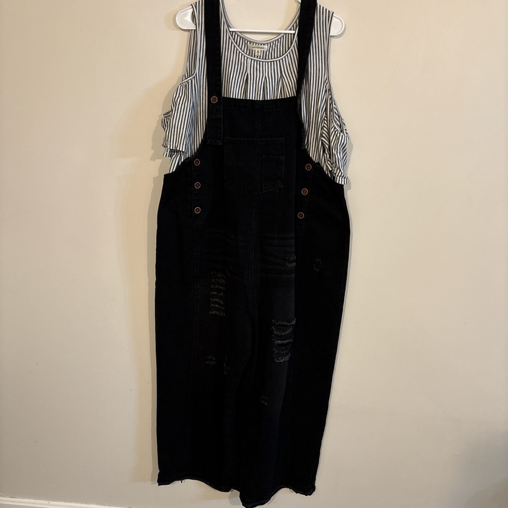 Boho Black distressed Denim Overall